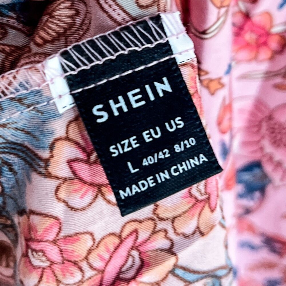 NWOT Shein Vcay Floral Tie Collar Dress - Ruffle Hem - Short Sleeve - Large - Picture 8 of 8